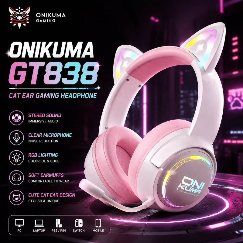 Gaming Console Apple - Игровая гарнитура ONIKUMA GT838 с кошачьими