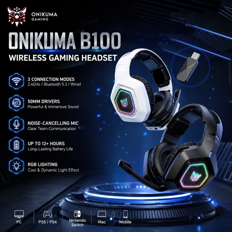 Gaming Console Apple - Беспроводная игровая гарнитура ONIKUMA B100 2.4GHz
